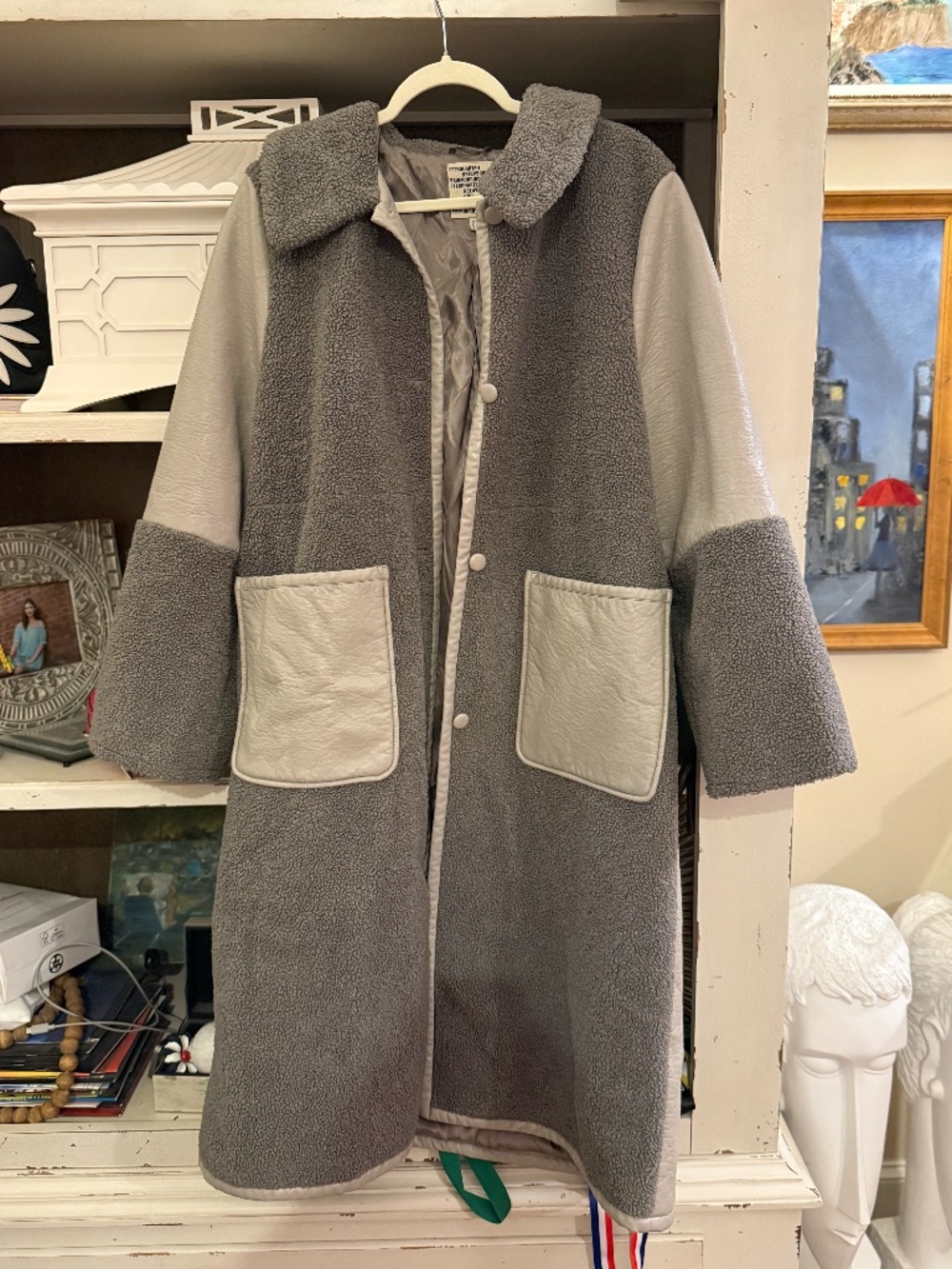 baum und pferdgarten sz 44 Dea shearling overcoat fleece body faux leather panel - Picture 3 of 7